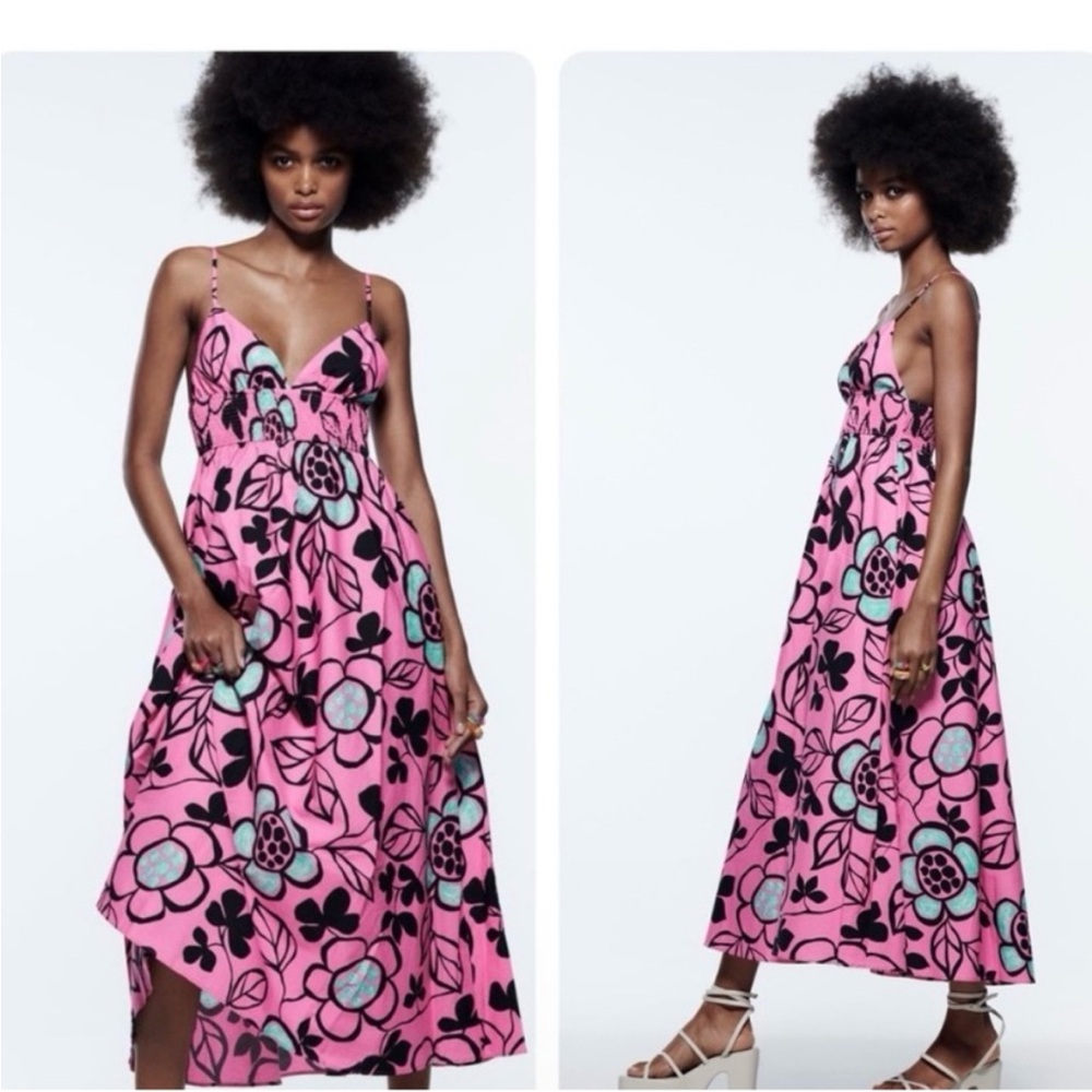 Zara Pink and Black Maxi Dress